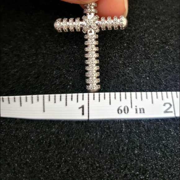 Men Women 925 Sterling Silver Micro Pave Cubic Zirconia Cross Pendant - Picture 10 of 11